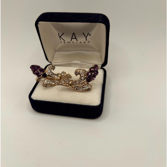 Vintage Flower Purple Petal Rhinestones and Gold Screw Back Earrings - Picture 3 of 9